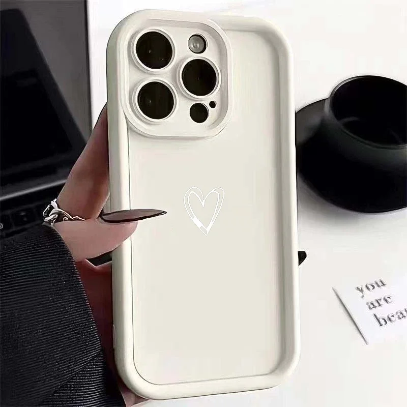 White Line Love Heart Case For IPhone 17 Air 17 Pro 16 15 14 13 12 PRO MAX 16E 15 14 Plus Cover Silicone Y2K Full Protection - imagen 3