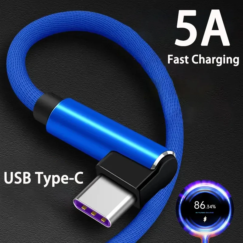 Cable de carga rápida tipo C 5A, Cable de codo de 90 grados, Cable USB C para juegos, Samsung, Xiaomi, Redmi, Honor, cargador de teléfono, Cable Usb