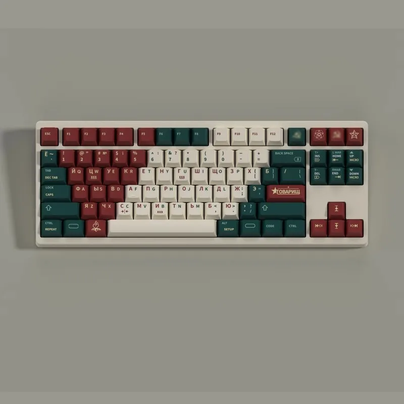 Juego de 142 teclas rusas, teclas de subcama con tinte PBT, perfil de cereza, gradiente rojo, blanco y verde, para 61, 64, 68, 84, 87, 96, 980 - imagen 2