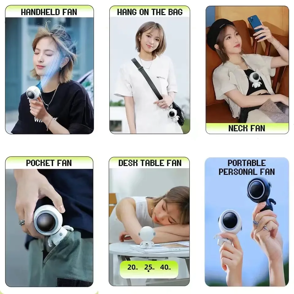 Ventilador portátil pequeño recargable por USB, miniventilador de cuello silencioso para dormitorio de estudiantes, oficina y exteriores - imagen 3