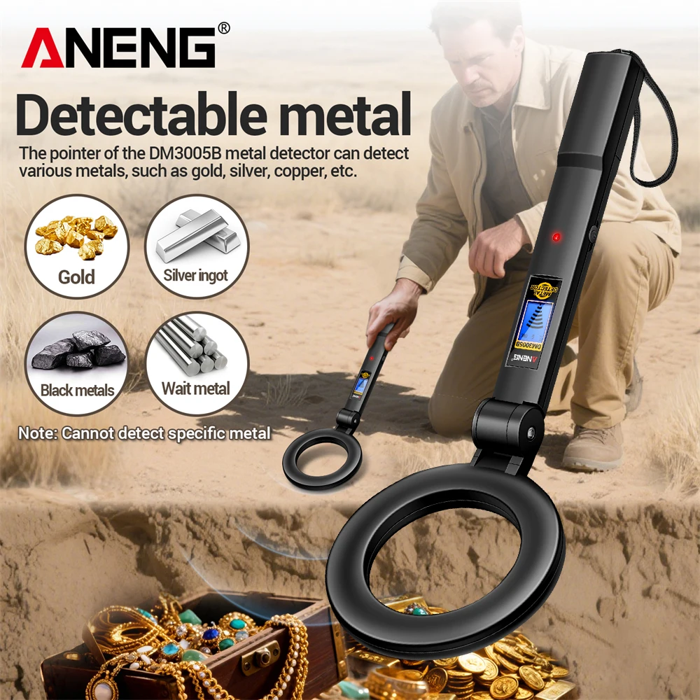 Detectores de metales ANENG DM3005B, zumbador de detección rápida portátil, alarma de vibración, pantalla retroiluminada azul, herramienta de prueba plegable LED