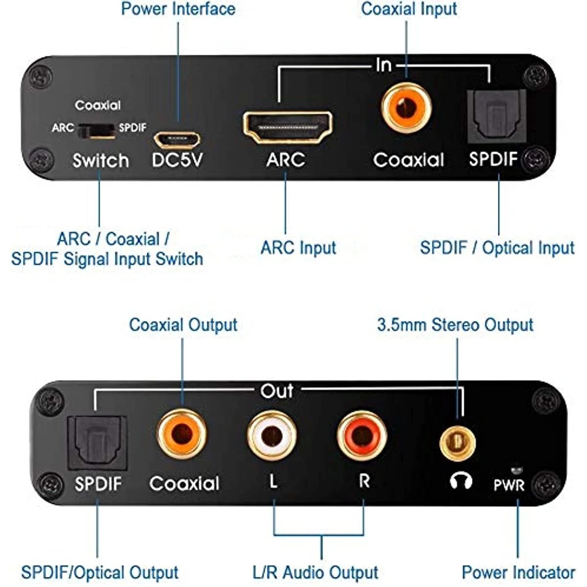 Extractor de Audio y DAC Digital a analógico compatible con HDMI ARC SPDIF/Coaxial óptico a SPDIF Coaxial estéreo conector L/R de 3,5mm para TV - imagen 2