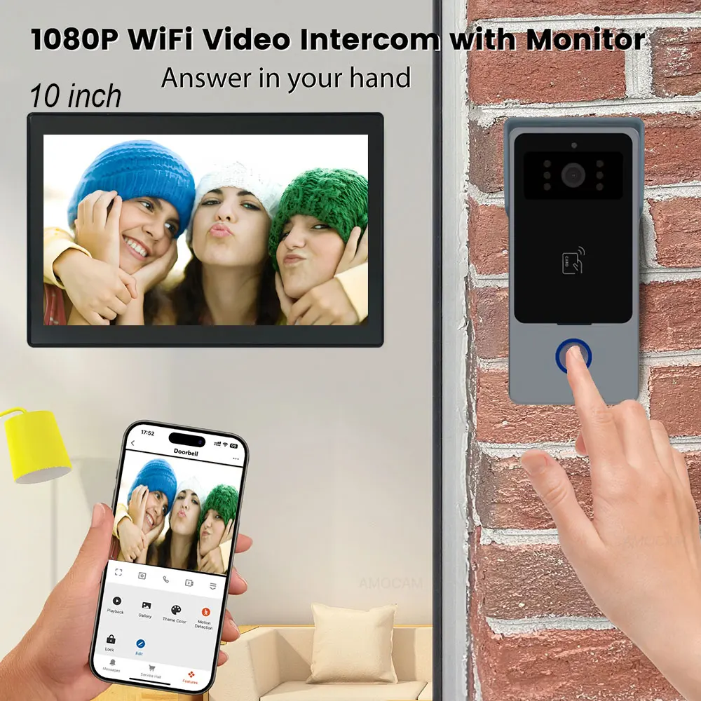 Nuevo Tuya-timbre inteligente de 2 cables, sistema de videoportero Wifi con aplicación remota, tarjeta IC, desbloqueo, 1080P, pantalla táctil de 10 pulgadas - imagen 3