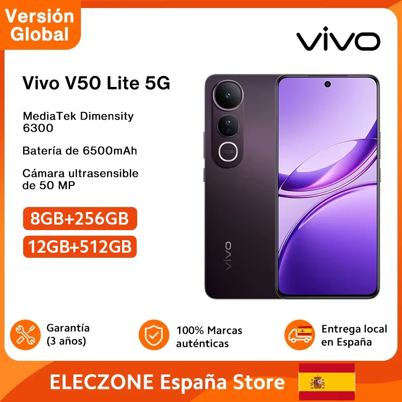 Versión Global Vivo V50 Lite 5G Smartphone MTK Dimensity 6300 6.77″ AMOLED Display 6500mAh Batería 90W Charge 50MP Cámara Trasera