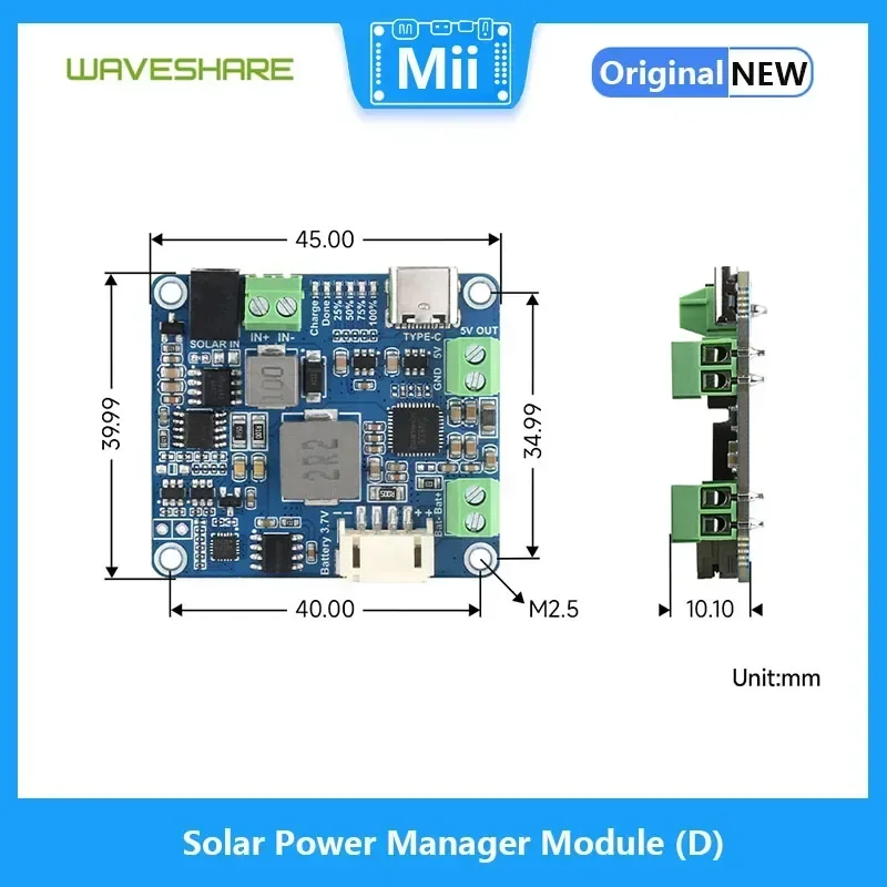 Waveshare Módulo administrador de energía solar D 6V ~ 24V Panel solar Adaptador de corriente tipo C 5V / 3A Salida regulada para electrónica - imagen 5