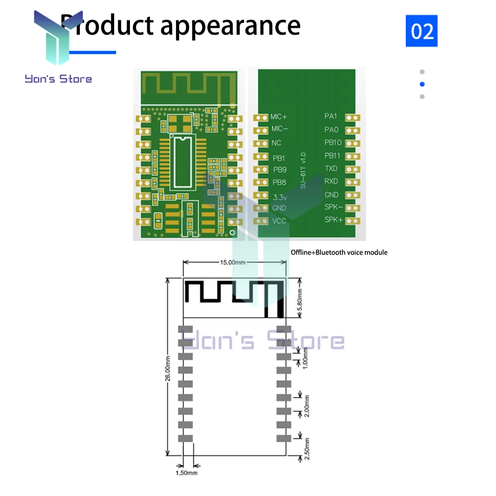 Módulo de reconocimiento de voz inteligente AI, módulo de Control de voz sin conexión, ASR, control de voz, bluetooth, SU-61T - imagen 5