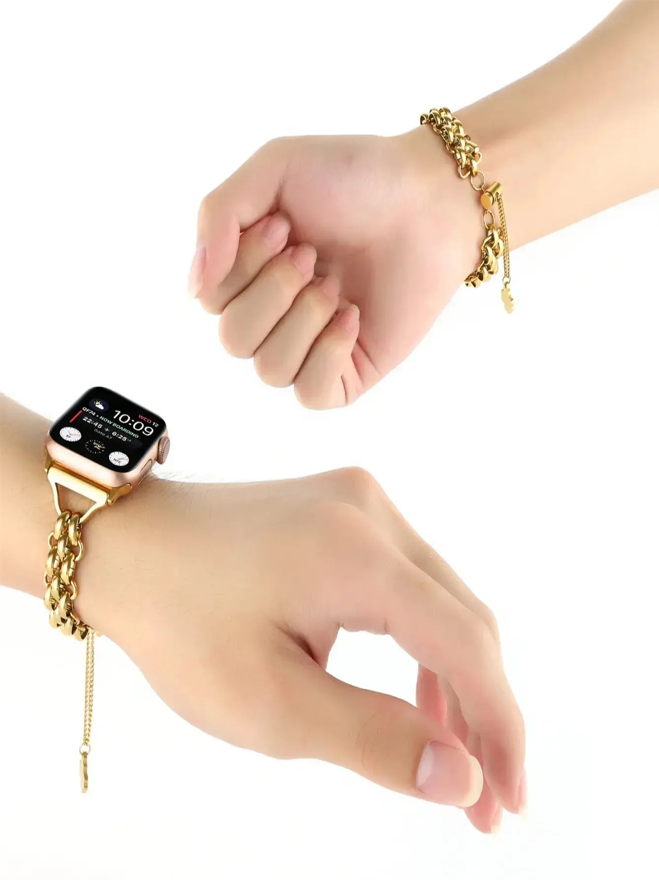 Correa de acero inoxidable para Apple Watch, cadena de doble fila para Apple Watch Series Ultra Se 8, 7, 6, 5, 4, 42, 44, 45, 49mm, 38, 40, 41mm, 1 unidad/3/2/1 - imagen 5