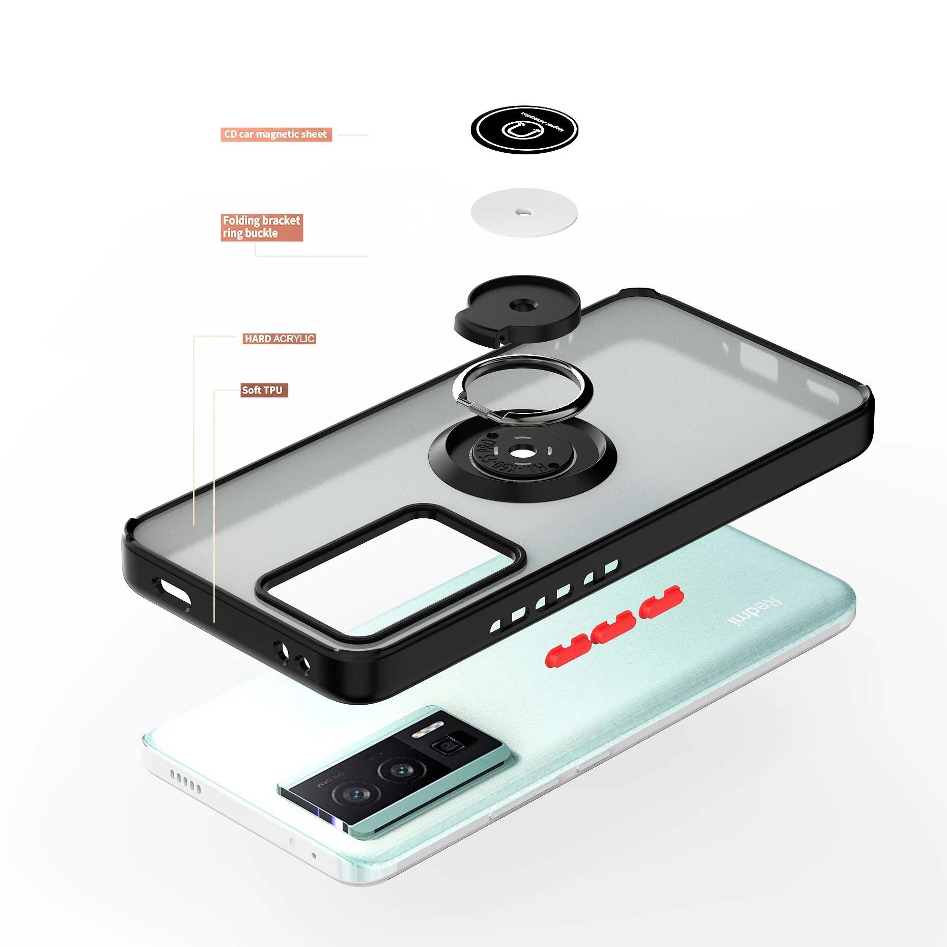 Funda de armadura translúcida para Xiaomi POCO F5 Pro, Funda de teléfono con soporte mate para poco f5 pro, Anillo magnético de coche, Funda a prueba de golpes - imagen 4