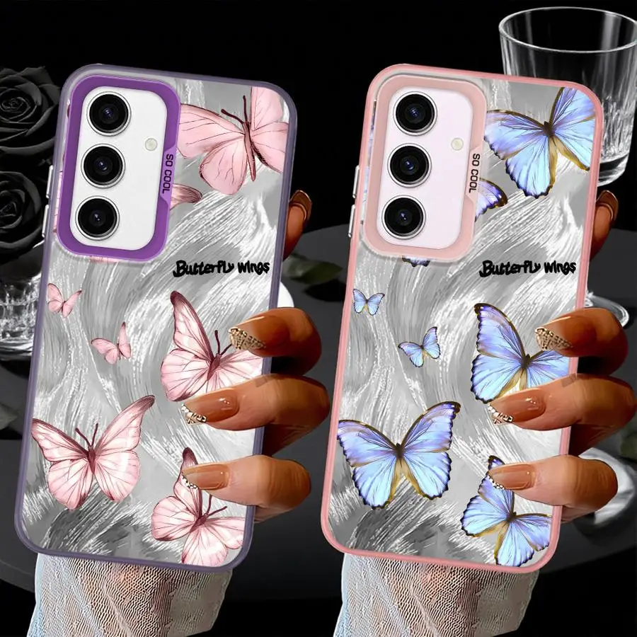 Funda de mariposa roja y azul para Samsung Galaxy A36 A26 A73 A53 A24 A23 A25 A22 A52 A32 A33 A34