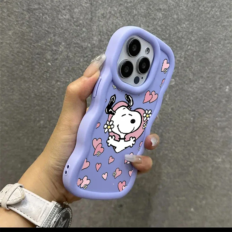 Funda con estampado de Snoopy de dibujos animados para Iphone 16 Pro Max 11 12 13 14 15 Pro Max XR 16E 7 8 Plus SE 2 3 fundas suaves anticaída Y2k - imagen 2