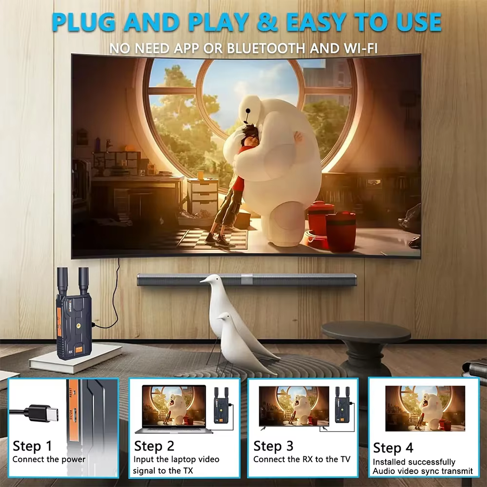 Receptor y transmisor de vídeo extensor HDMI inalámbrico 4K de 200m, adaptador de pantalla de 1 a 4, compatible con batería, cámara, transmisión en vivo, PC a TV - imagen 5