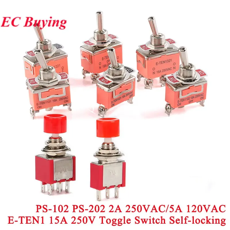 PS-102 202 6mm 3pin 6pin botón momentáneo SPDT DPDT E-TEN1 SPST 2 3 4 6 interruptor de palanca de encendido apagado tapa impermeable autoblocante