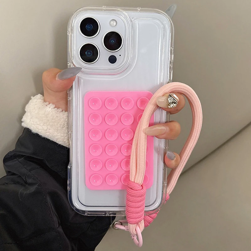 Funda de teléfono transparente con soporte de ventosa para iPhone 16 15 14 13 12 11 Pro Max 16E 7 8 Plus SE2, funda trasera suave a prueba de golpes
