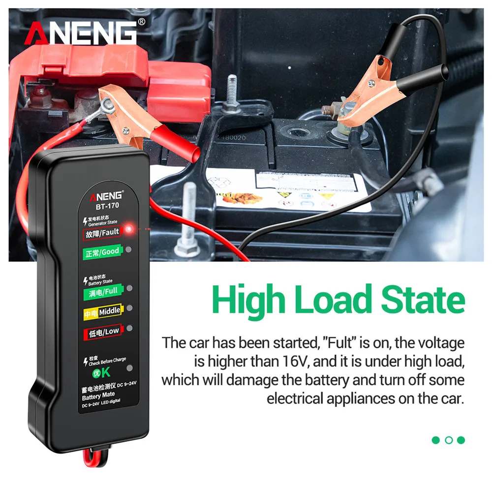 Probador de batería de coche, analizador de carga de reparación de automóviles de 12V/24V, Detector de voltaje con pinza de cocodrilo, pantalla LED inversa, herramientas de electricista - imagen 4