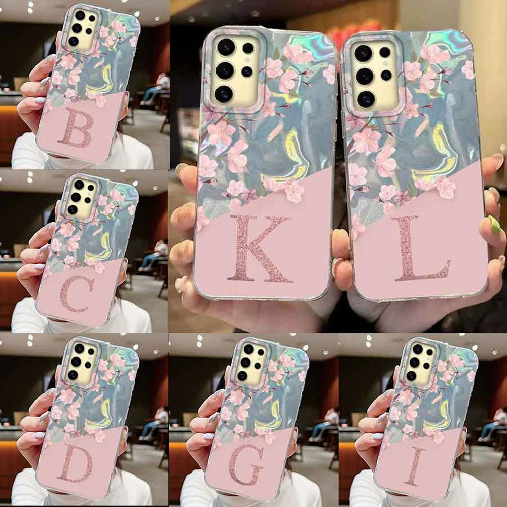 Funda con letra inicial A Z para Samsung Galaxy S25 S24 S23 S21 S22 Plus S23 S21 FE, funda trasera de silicona con flores rosas - imagen 4