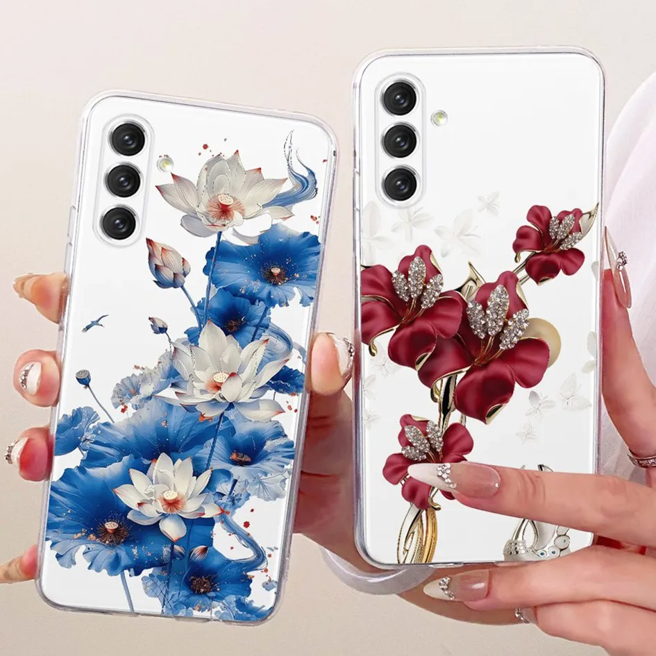 Para Samsung Galaxy A14 funda SM-145F funda de silicona transparente moda flor suave carcasa de teléfono para Samsung A24 A34 A54 5G parachoques