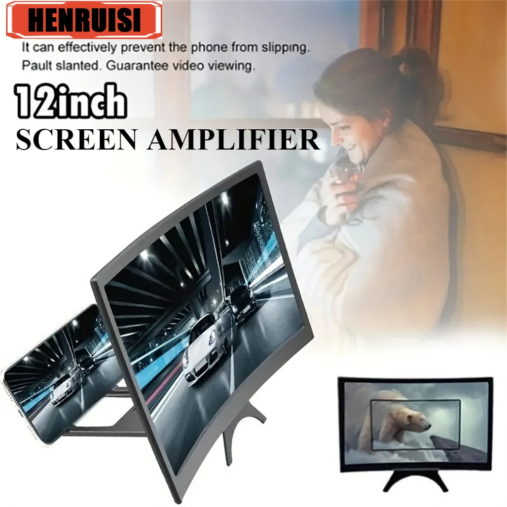 Lupa de pantalla de teléfono móvil, lupa 3D HD, amplificador de pantalla grande de 12 pulgadas, pantalla curva, soporte para amplificador de vídeo para teléfono inteligente