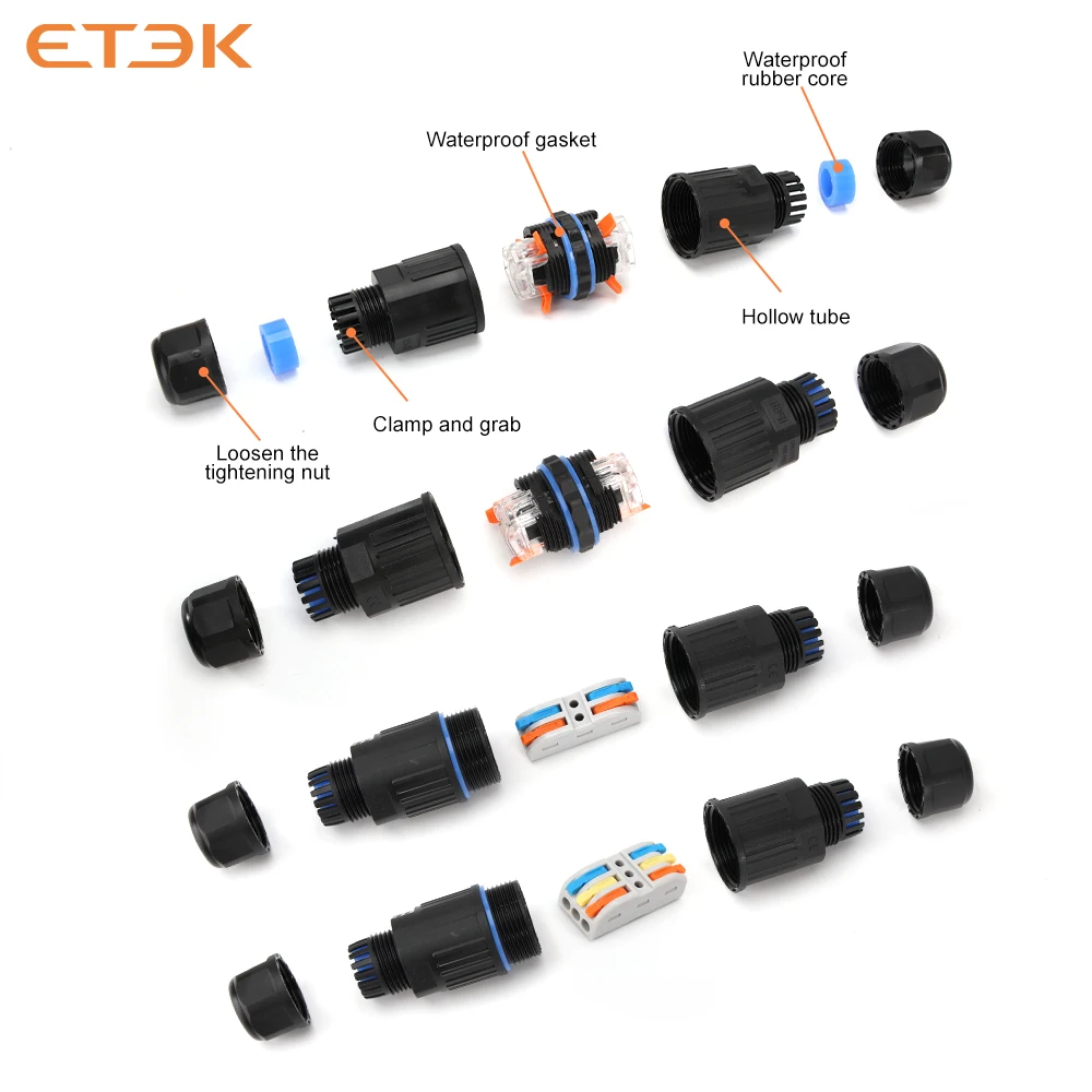 ETEK IP68 Terminal impermeable para exteriores, conector rápido de cable conector impermeable, conector impermeable, LED sin soldadura de 2/3 núcleos - imagen 4