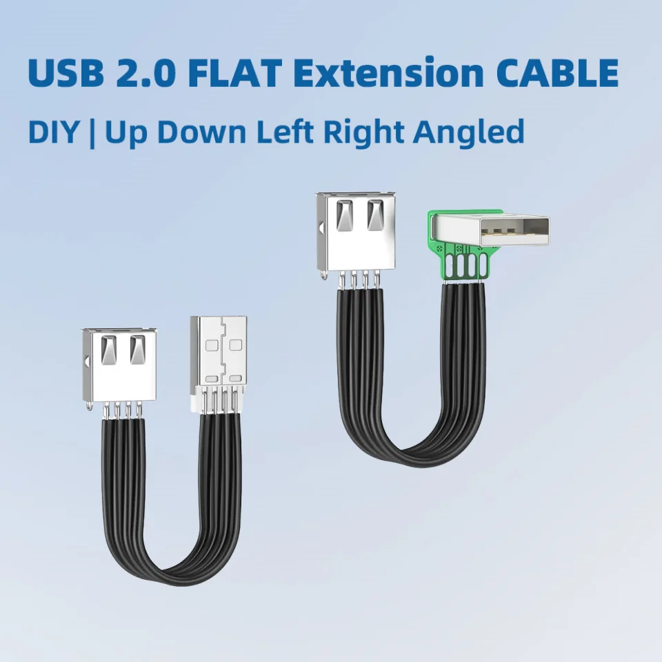 Cable plano de silicona USB 2.0 Cable de extensión de unidad Flash de ángulo arriba/abajo/izquierdo/derecho de 90 grados para teclado de ratón