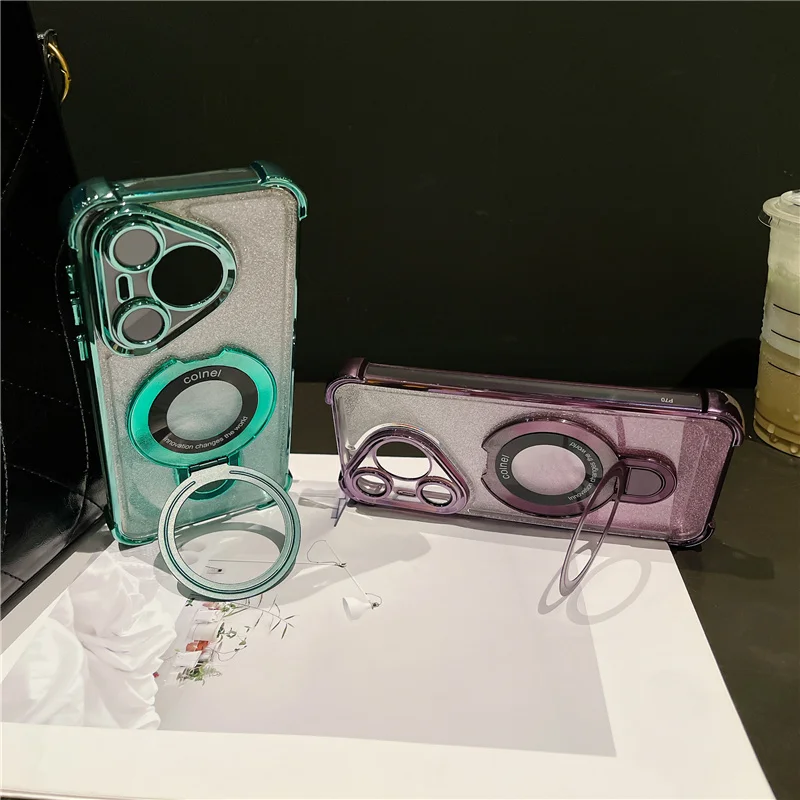 Funda de teléfono con soporte magnético Magsafe chapado con purpurina para Huawei Pura 70 Ultra P50 P40 P30 Pura70 Pro Plus, funda protectora de lente - imagen 3