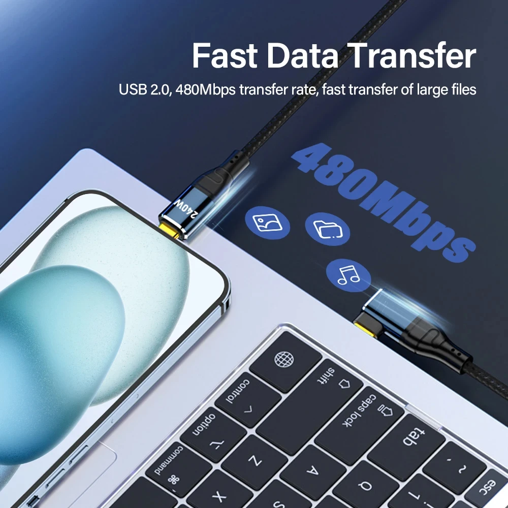 Codo de 90 grados carga súper rápida PD 3,1 240W Cable USB tipo C a C para iPhone 15 16 tableta Vivo para Samsung S22 cargador de datos - imagen 5