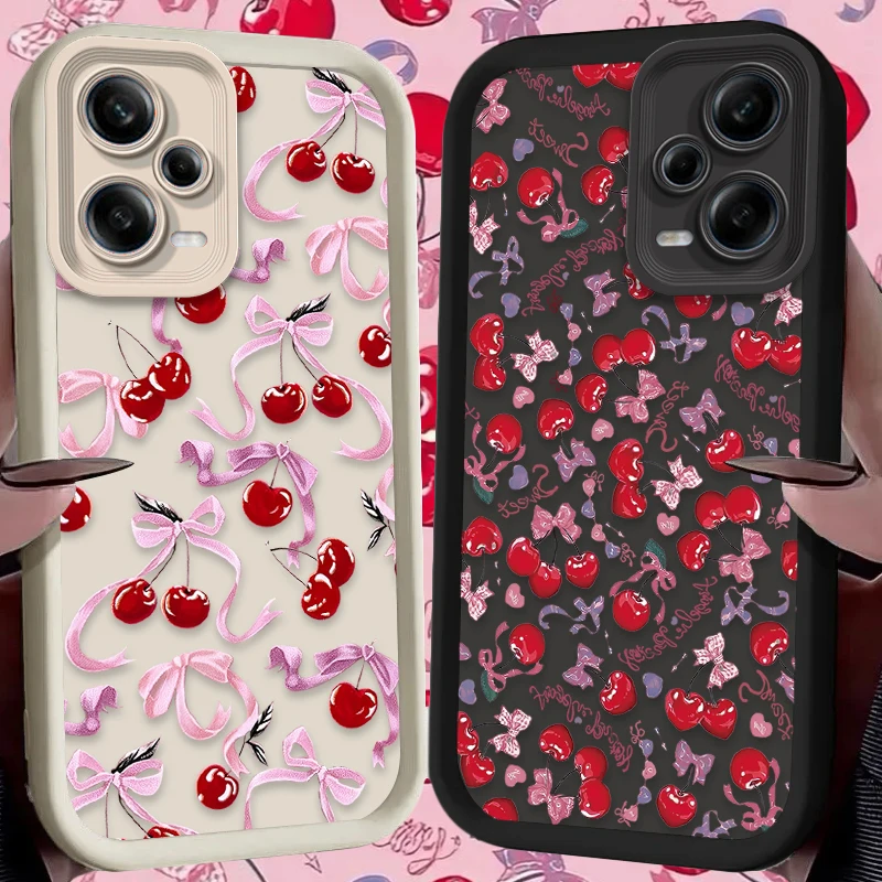 Funda blanda con lazo de cereza para Xiaomi Redmi Note 13 14 12 11 Pro Plus 5G 14S 12S 11S 10S 10 9 Redmi 14C 13C 12C 12 4G - imagen 2