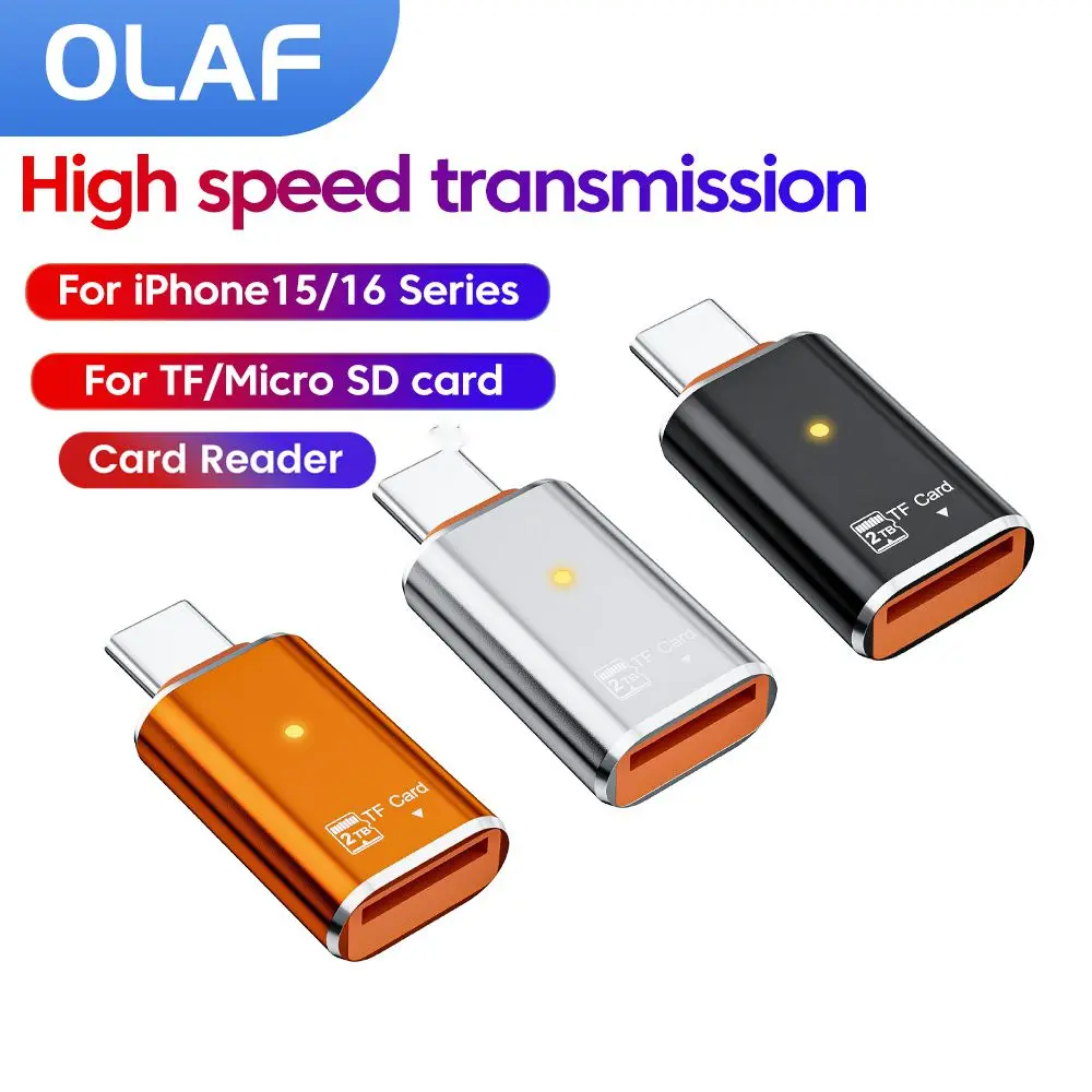 Adaptador de lector de tarjetas tipo C, lector de tarjetas Micro SD TF, adaptador de tarjeta de memoria USB-C, transmisión de datos de hasta 2TB para iPhone 15 16 Pro PC