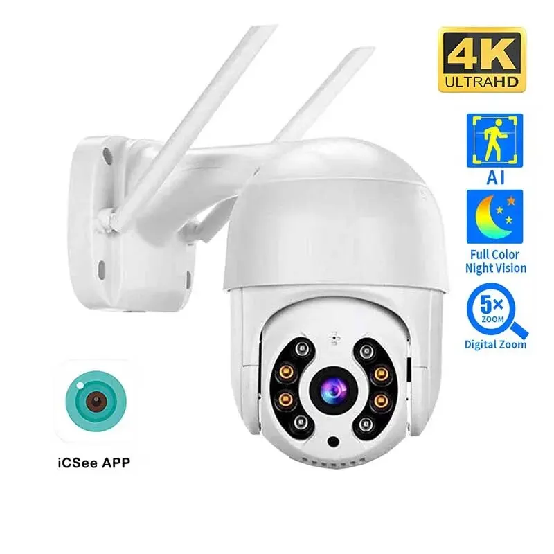 Cámara IP PTZ WiFi 4K Exterior Impermeable Seguimiento Automático