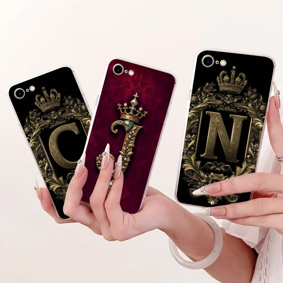 Para iPhone 7 Plus Funda lindas letras iniciales Funda trasera de silicona transparente suave para iPhone 7 8 Plus Funda iPhone SE 2020 parachoques