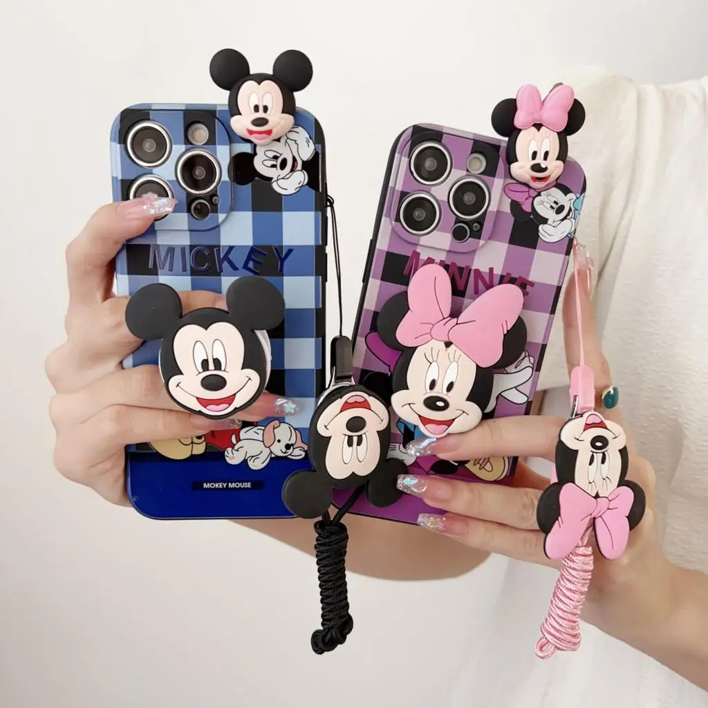 Funda bonita de Mickey y Minnie con cuerda de soporte para OPPO, A15, A94, A54, A55, A53, A74, A96, A57, A17, A58, A78, Realme, C55, C53, C35, C30, C21Y, C11 - imagen 3