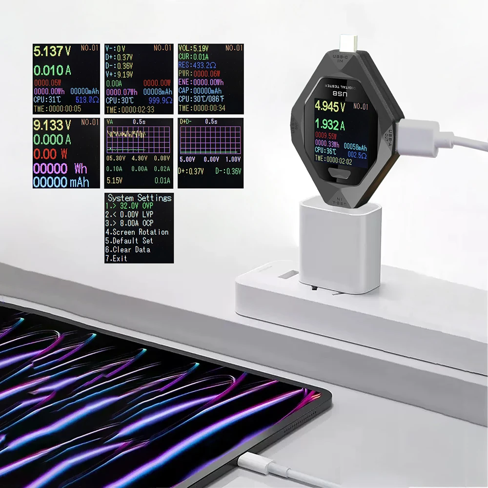 Probador USB multifunción, detección de carga rápida, medidor de potencia, voltaje de corriente, capacidad de potencia, resistencia, monitoreo en tiempo Real - imagen 2