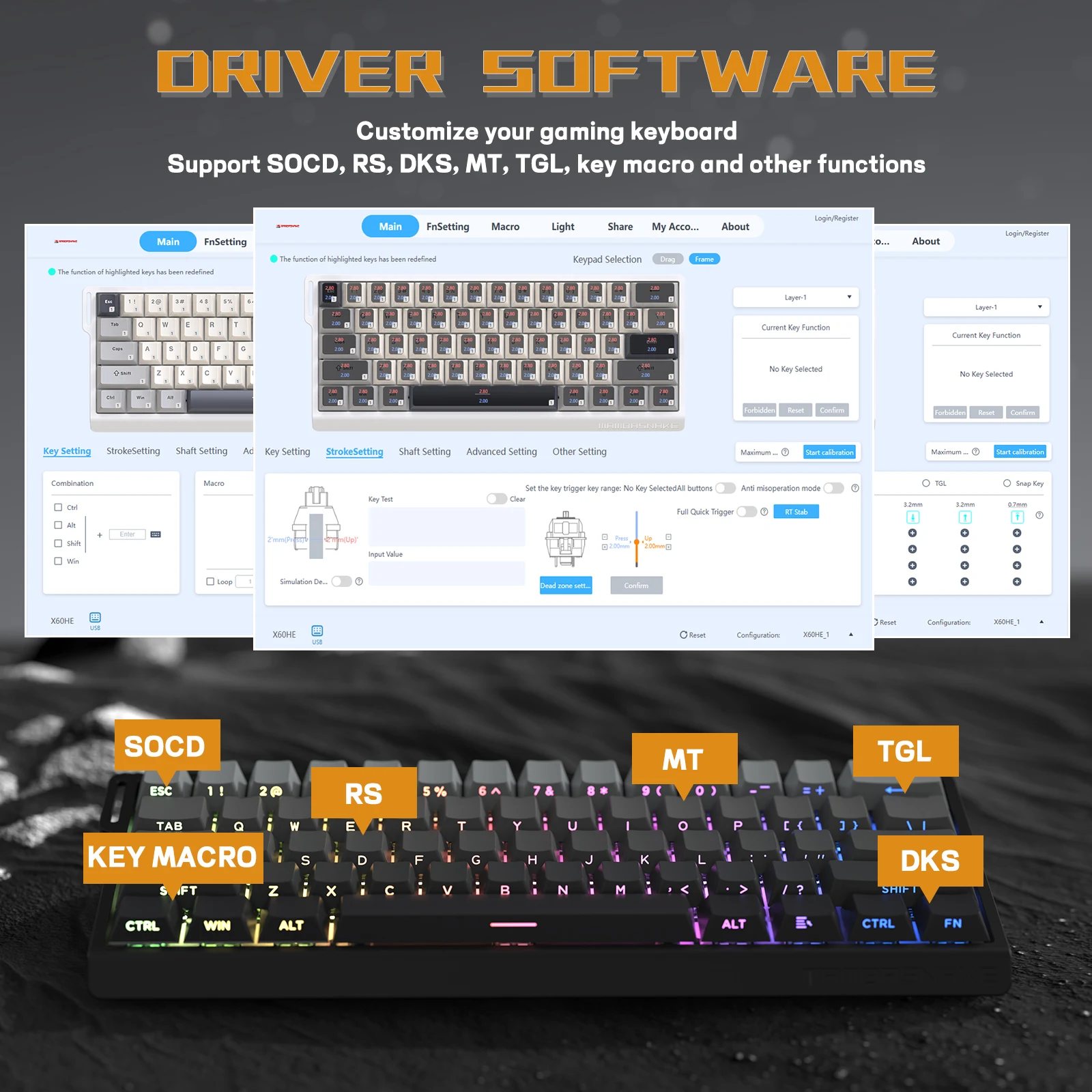 ATTACK SHARK x MAMBASNAKE X60 HE Teclado de gatillo rápido 8K con interruptor magnético, conexión de tres modos, precisión de gatillo rápido de 0,01 mm - imagen 4