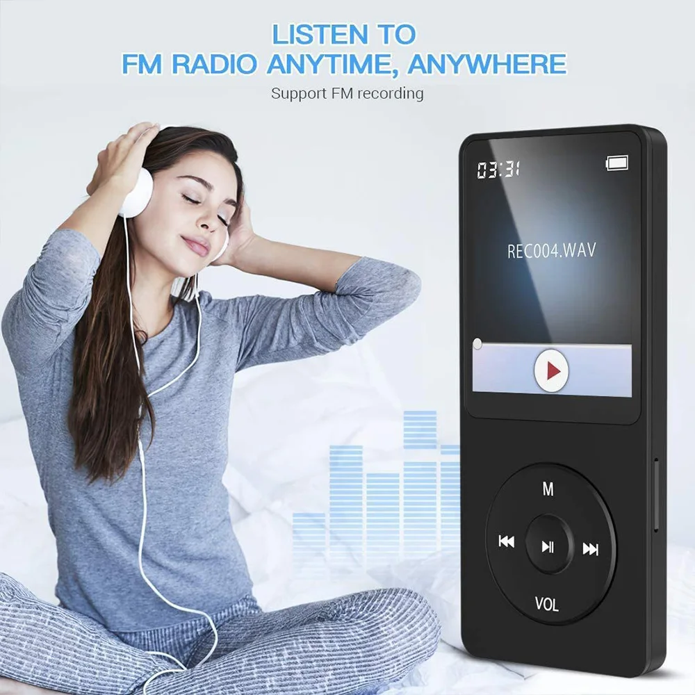 Portable Bluetooth MP3 Player With Memory Built-in Speaker Type-C MP4 Music Stereo Player Support FM Radio E-Book Recording