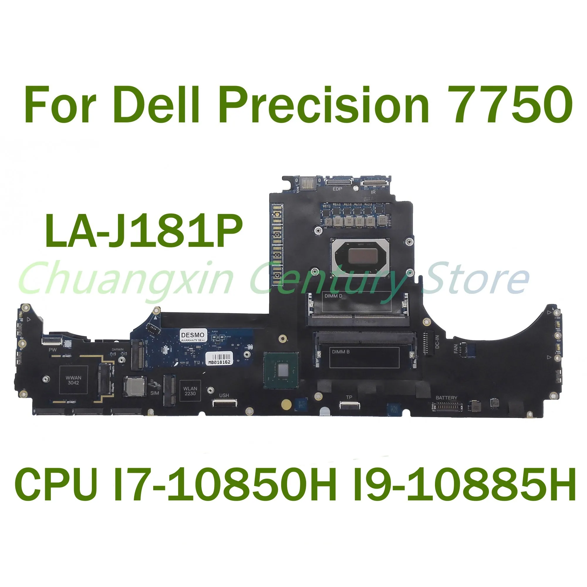 Para Dell Precision 7750 placa base de computadora portátil LA-J181P con CPU I7-10850H I9-10885H 100% probado completamente en funcionamiento
