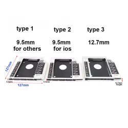 Adaptador HDD Caddy SATA de aluminio para bahía óptica 9,5/12,7 mm