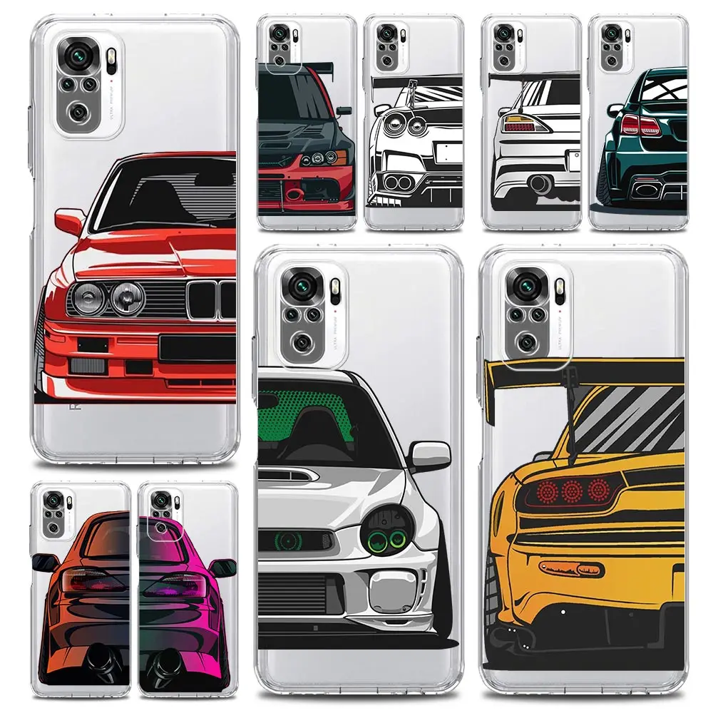 JDM funda de teléfono transparente para coche deportivo, cubierta de juego para Xiaomi Redmi Note 12, 10C, 10, 11, 9, 8 Pro Plus, 9S, 7, 8T, 9T, 9A, 8A, 9C, K50, K40, Japón