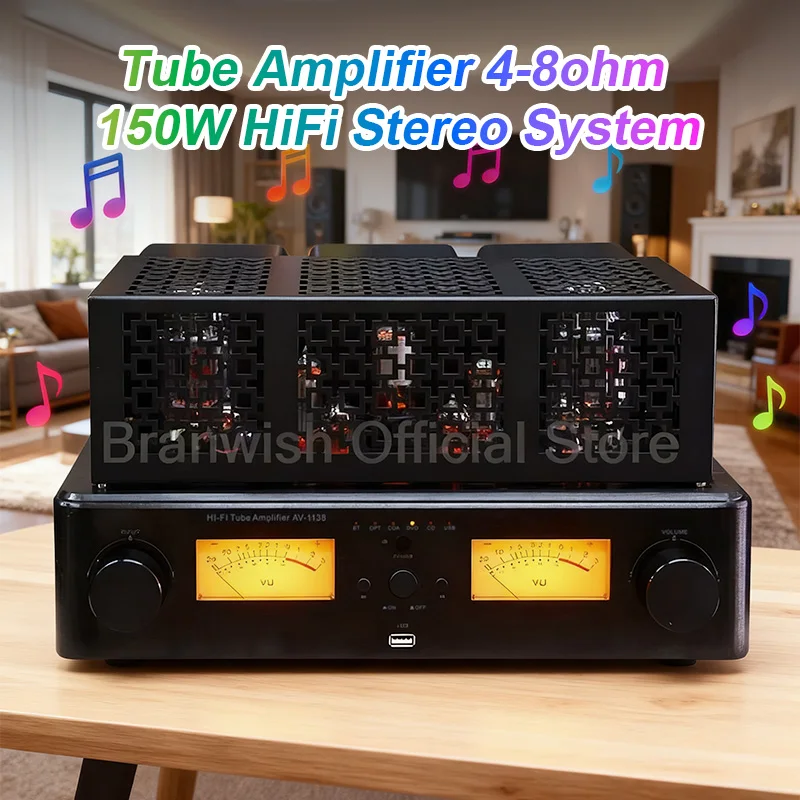 Amplificador de tubo 4-8ohm Amp 150W sistema estéreo HiFi amplificadores Bluetooth óptico Coaxial USB para subwoofer activo Home Theather