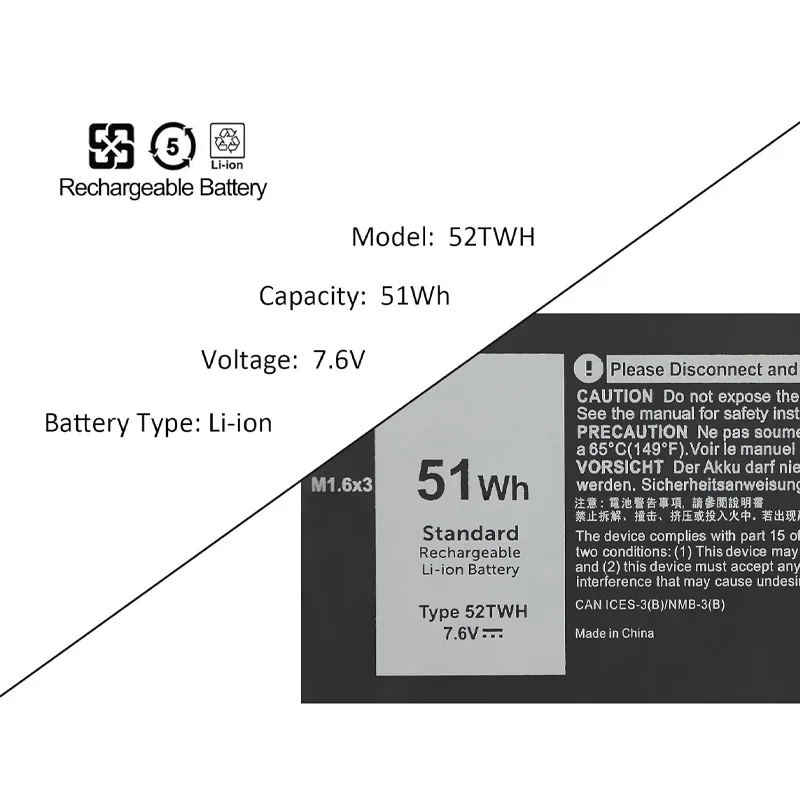 52TWH 51Wh 7,6 V batería de ordenador portátil reemplazo de 4 celdas para Dell XPS 13 7390 serie 2 en 1 Notebook P103G P103G001 P103G002 MM6M8 0MM6 - imagen 3