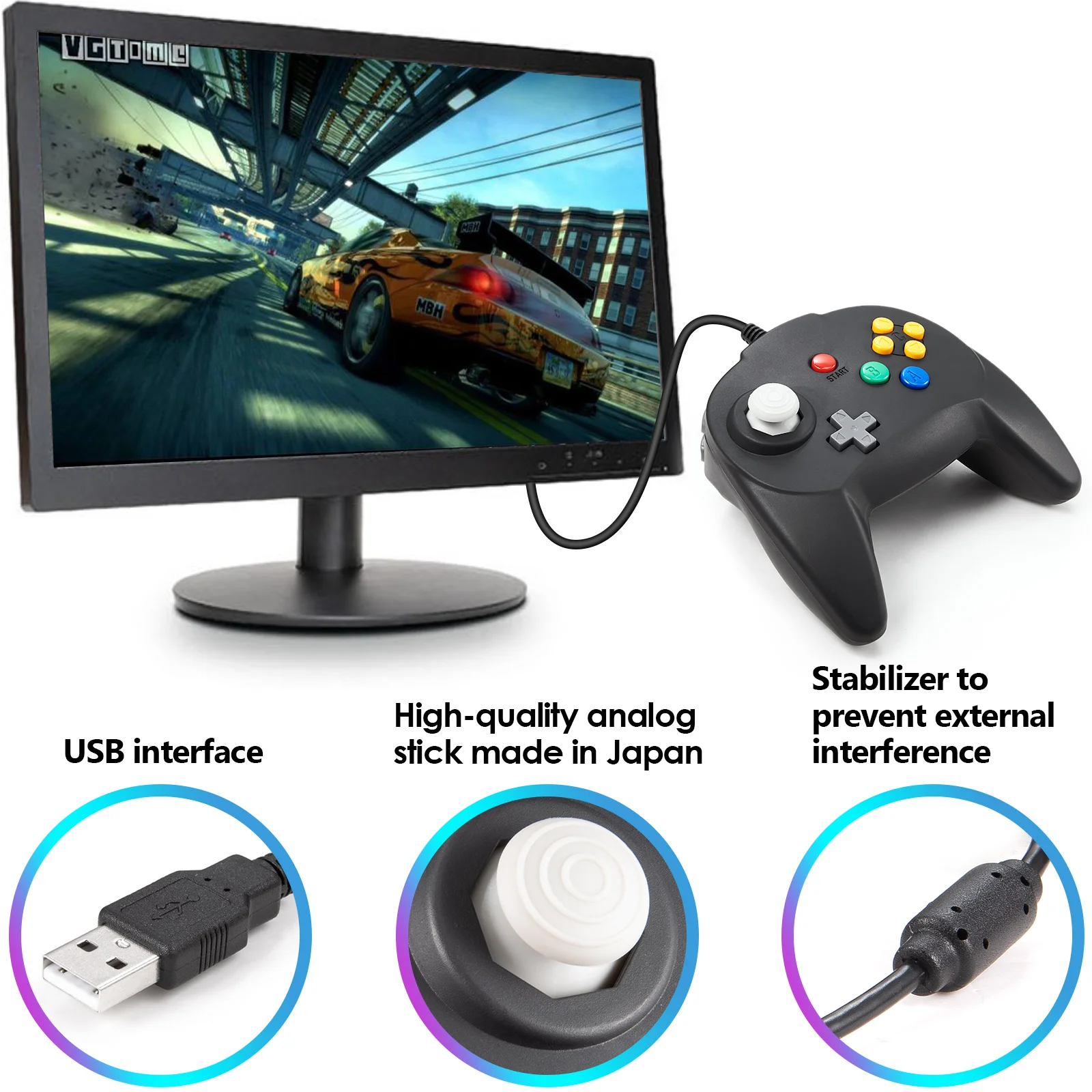 [Versión USB] Mini controlador para juegos clásicos N64, mando de juegos con cable para Windows, PC, Mac, Raspberry Pi, Linux, consola de interruptores - imagen 4