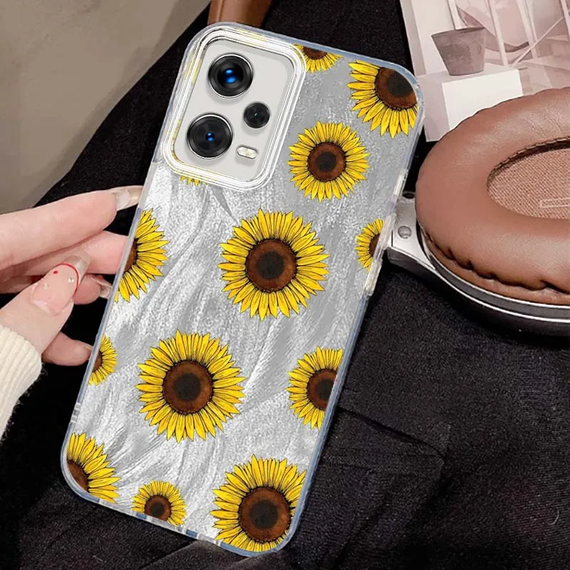 Patrón artístico de girasol para Xiaomi Redmi Note 14 13 12 11 12S 12R 11S Pro Plus funda de teléfono con textura de plumas - imagen 2