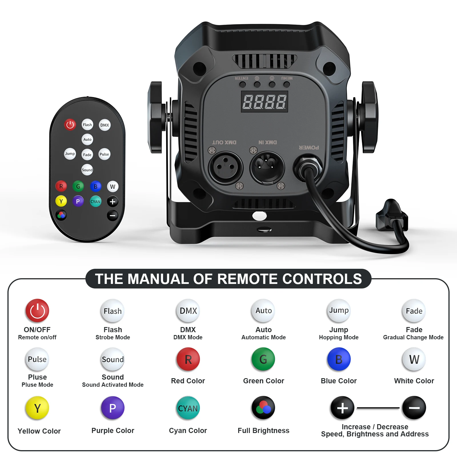 U'King 1/2 Uds 4X8W LED luz Par cuadrada RGBWYP + CYAN luces de escenario controladas por remoto y DMX luz de DJ para fiesta de boda Bar Club Disco - imagen 5