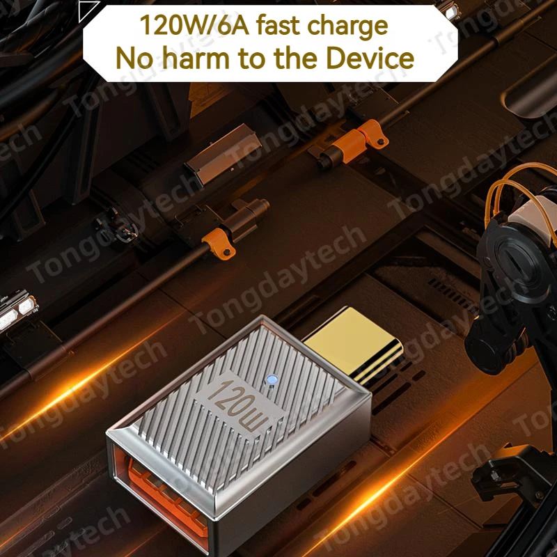 Adaptador USB OTG tipo C de aluminio de 120W, indicador Led, transferencia de datos de 10gbps, convertidor de carga de USB-C duradero para teléfono, Ipad y tableta - imagen 5