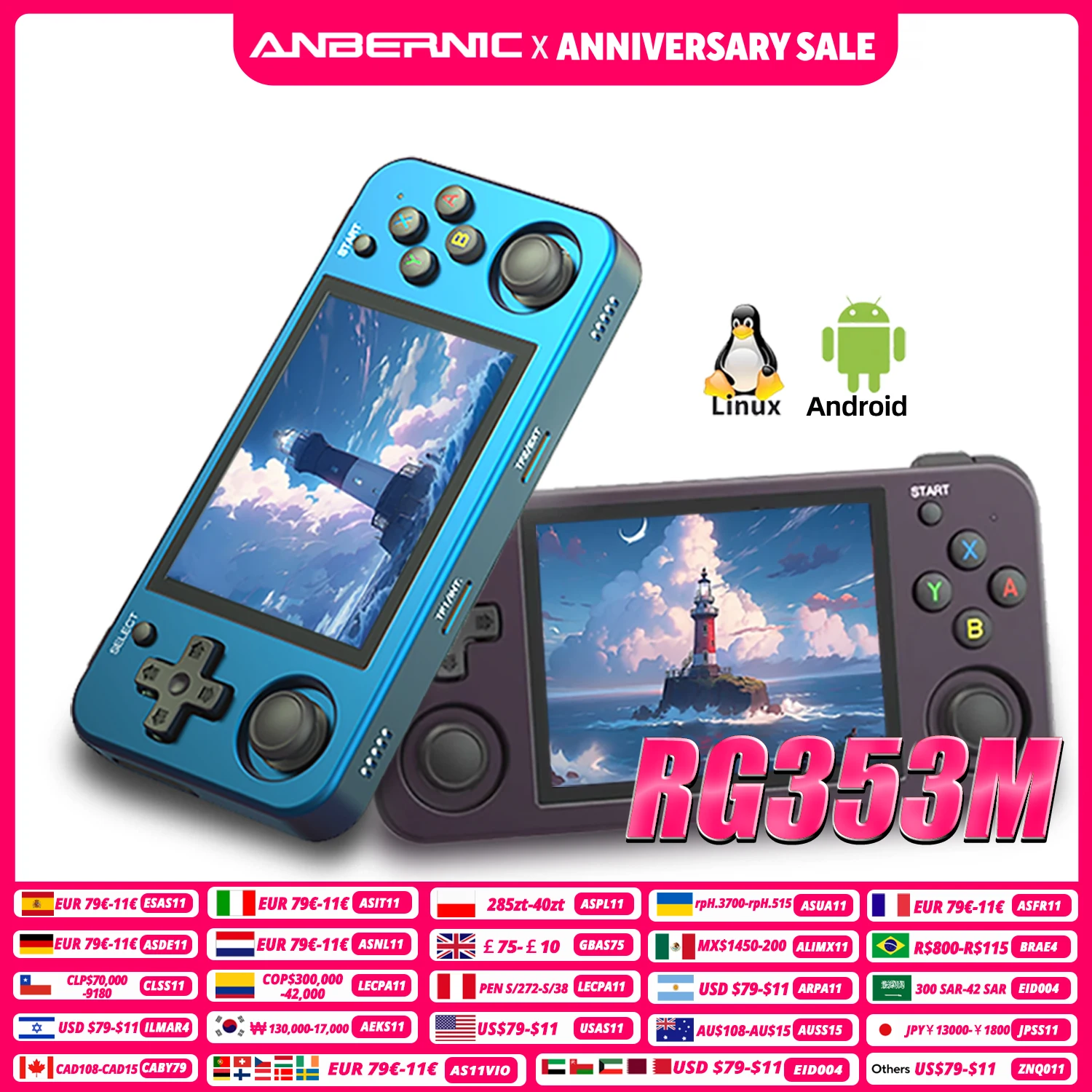 ANBERNIC RG353M Consola Retro Portátil Android 11 Pantalla 3.5 Pulgadas