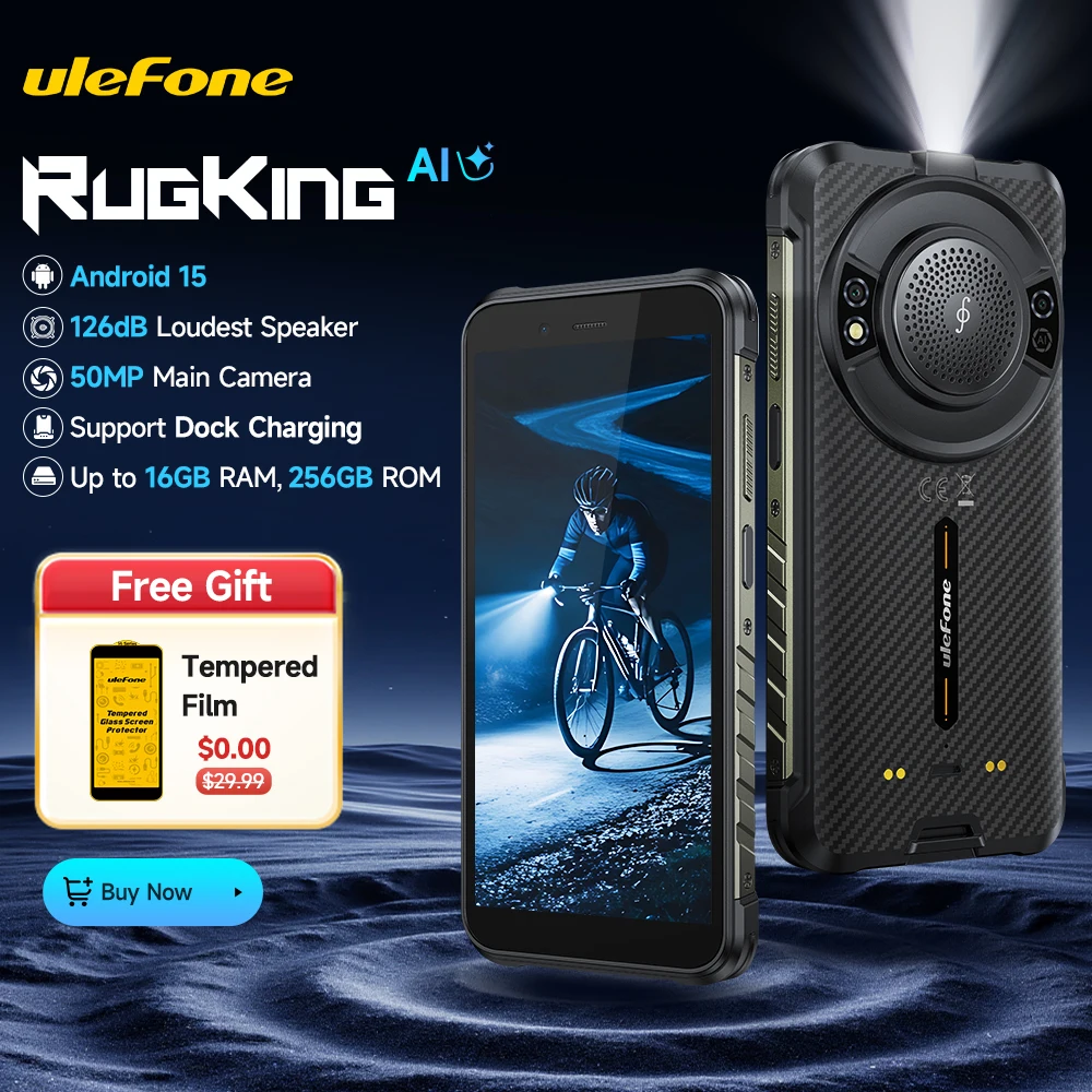 【2025 NUEVO】Teléfono robusto Ulefone RugKing 4G Android 15 Hasta 16 GB + 256 GB Smartphone impermeable 9600 mAh Cámara de 50 MP NFC Versión global
