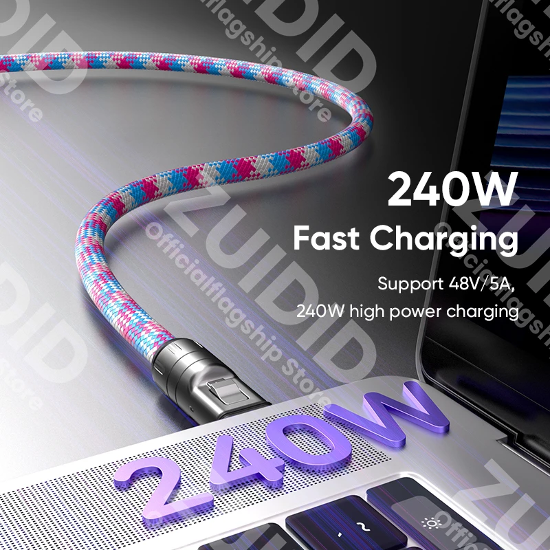 Cordón 2 en 1 Cable de carga rápida USB C a tipo C de 240W PD3.1 Cable de datos USB tipo C para IPhone 16 15 MacBook iPad Samsung Xiaomi - imagen 3