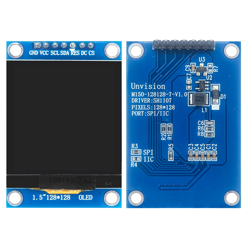 Módulo de pantalla OLED de 1,5 pulgadas SPI 7 pines 128*128 COG SH1107 unidad pantalla LCD blanca bajo consumo de energía 3,3 V-5V