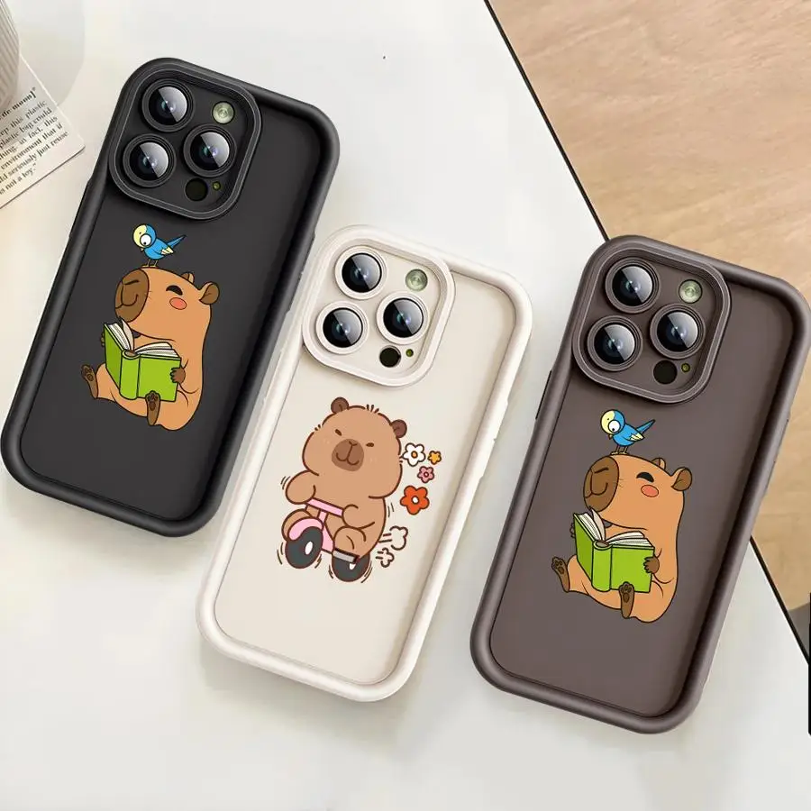 Funda de capibara de dibujos animados para iPhone 15 Plus 11 16 Plus 12 Mini XS XR 16e 11Pro 13 Pro MAX 14 funda suave