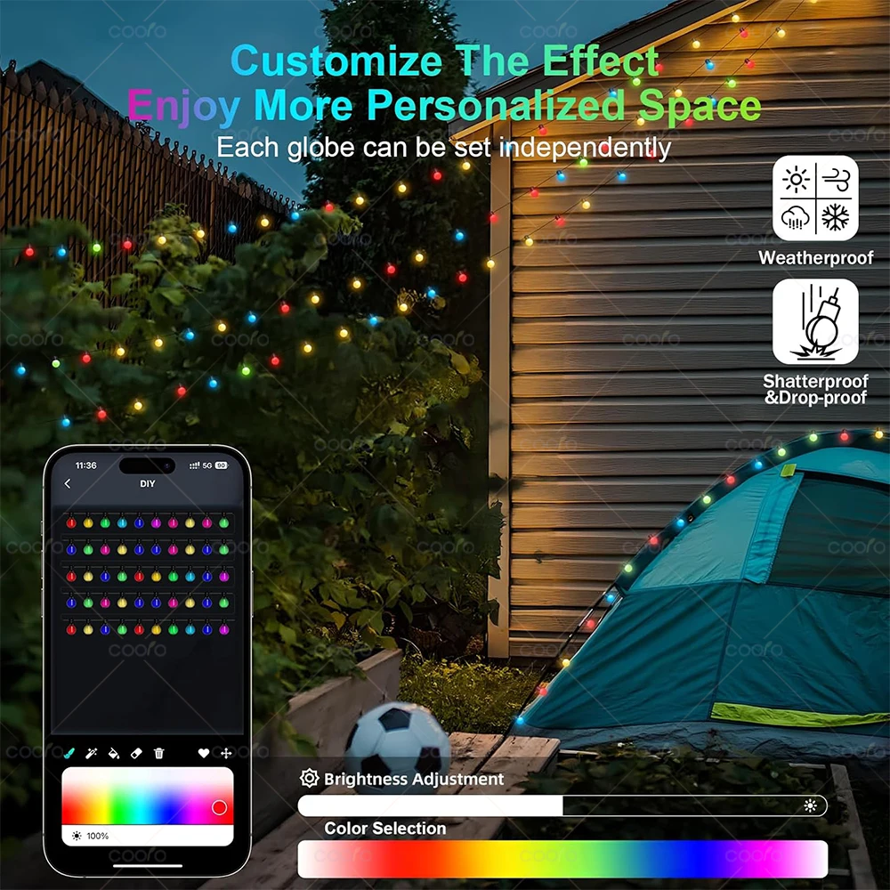 Guirnalda de luces LED RGB WS2812B, 10m, 5m, aplicación IC inteligente, Bluetooth, luces de hadas remotas, Dreamcolor, decoración navideña para fiesta de jardín - imagen 5