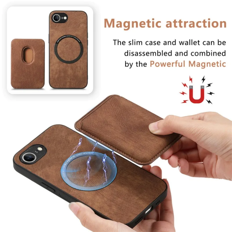 For Magsafe Leather Case for Iphone 16E 16e SE4 Magnetic Wallet Card Pocket Cover for Iphone 16E 16 Pro Max 14 15 Plus 13 12 11 - imagen 3