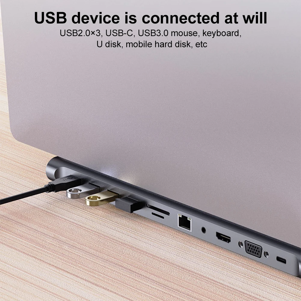 Estación de acoplamiento USB C 12/11/10/8/6 en 1, Compatible con HDMI, VGA, Ethernet, USB C Hub, adaptador multipuerto de Triple pantalla PD de 100W para PC - imagen 4